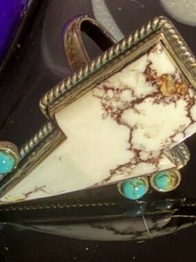 Adjustable Sterling White Horse & Turquoise Ring